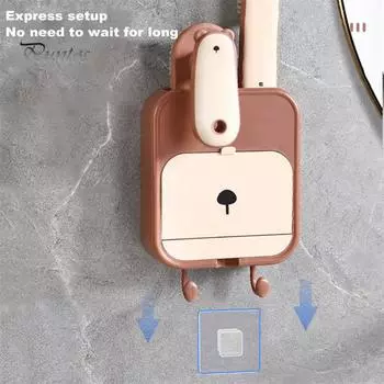 Настенная мыльница с крючками, простая установка, держатель для мыла с многофункциональными щетками для чистки обуви, набор для чистки коричневый