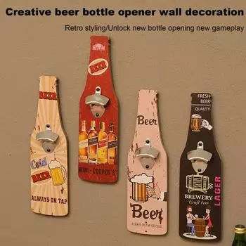 Настенная открывалка для пивных бутылок, креативный ящик для хранения, ретро-кухонный бар, ресторанные инструменты, простая установка, дерево, устойчивое к коррозии, универсальное C
