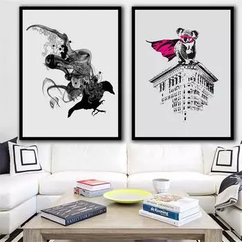 Настенная печать на холсте, украшение для дома, абстрактные черно-белые картины с коалами, модульный постер в скандинавском стиле для гостиной, без рамки 21*30cm No Frame