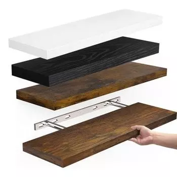 Настенная плавающая полка Грузоподъемность 22 фунта Гладкие края Без заусенцев Простая установка Держатель для хранения в ванной Плавающая полка коричневый