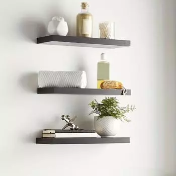 Настенная плавающая полка Грузоподъемность 22 фунта Гладкие края Без заусенцев Простая установка Держатель для хранения в ванной Плавающая полка чёрный