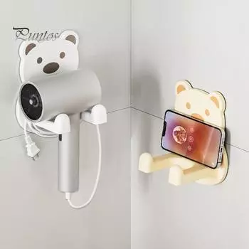 Настенная подставка для фена с милым дизайном в виде медведя, высокая несущая способность, простая установка, универсальный держатель для фена жёлтый