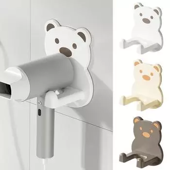 Настенная подставка для фена с милым дизайном в виде медведя, высокая несущая способность, простая установка, универсальный удар жёлтый
