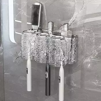 Настенная подставка для зубных щеток, держатель для зубных щеток с эффектом водной ряби, набор стаканов для ополаскивателя полости рта, полка для хранения косметики, аксессуары для ванной комнаты