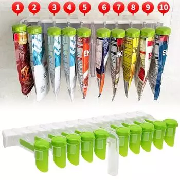 Настенная полка для хранения мешков для специй, держатель для мешков с приправами без перфорации, уплотнительные зажимы, подставка, органайзер для кухонной полки, соли и перца, новинка 6 clips set чёрный