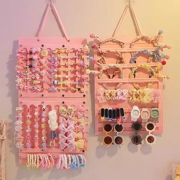 Настенная полка для хранения, открытка для волос принцессы, кольцо для волос, настенный артефакт для хранения, настенная сумка для хранения аксессуаров для волос для девочек B розовый