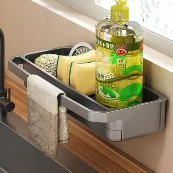 Настенная полка для хранения раковины многофункциональная кухонная раковина из нержавеющей стали с принтом CAD большая полка для губки для хранения на домашней кухне серый