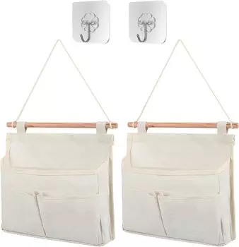 Настенная полка для хранения с карманами, 2 шт., настенная сумка для хранения, водонепроницаемая, из хлопка и льна, настенные карманы для хранения в ванной комнате, для спальни, кухни, общежития 2 Pieces Pack белый