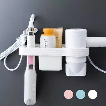 Настенная полка для хранения в ванной комнате. Полка для фена без перфорации. 25*8*8.5cm синий