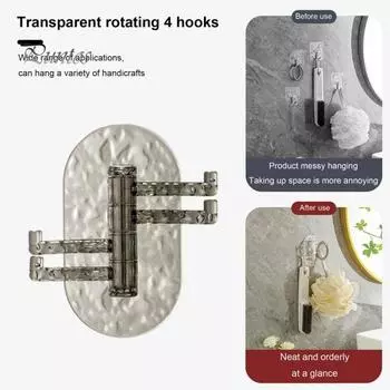 Настенная полка для хранения, вращающаяся на 180 градусов, прочная несущая самоклеящаяся вешалка для полотенец, крючок для органайзера для ванной комнаты, крючок прозрачный