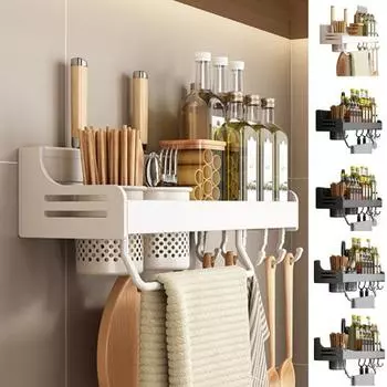 Настенная полка для специй, держатель для хранения инструментов, высокая несущая способность, простота установки A чёрный