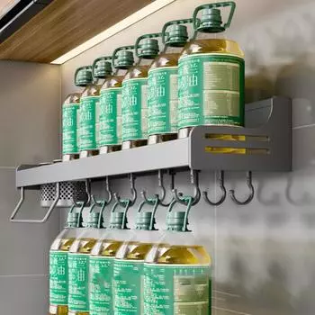 Настенная полка для специй, держатель для хранения инструментов, высокая несущая способность, простая в установке многофункциональная кухонная полка для хранения A чёрный