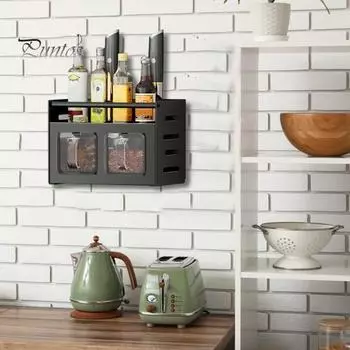 Настенная полка для специй из нержавеющей стали с ящиком, без сверления, подвесная кухонная полка, органайзер для хранения специй с крючками для банок, вешалка для полотенец A