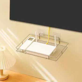 Настенная полка для WiFi-роутера для ТВ-аксессуаров, самоклеящиеся патчи без сверления, плавающий модемный кабель серый