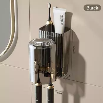 Настенная полка для зубных щеток Mr Basket, непробивной однотонный держатель для зубной пасты с выдавливающим дозатором зубной пасты чёрный