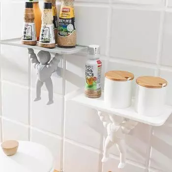 Настенная полка в форме человека в японском стиле для кухни, ванной комнаты, отделка, многофункциональная полка для хранения без отверстий белый