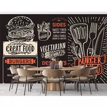 Настенная роспись Burger Ресторан быстрого питания Burger Обои Пицца Закусочная Декор Обои 200 cm(W) x 140 cm(H)