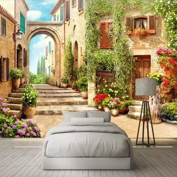 Настенная роспись, европейский город, вид на улицу, 3D обои, стерео космические фрески, фон для гостиной, декоративные фотообои 200 cm(W) x 140 cm(H)