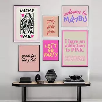 Настенная роспись розового цвета, модные ретро-эстетические постеры и принты, мультяшная цитата, настенная живопись на холсте для декора комнаты в общежитии 21x30cm No Framed