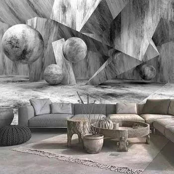 Настенная роспись Сфера 3D шар Камень Цементные настенные обои Ресторан Бар КТВ Гостиная Космическая настенная живопись 200 cm(W) x 140 cm(H)