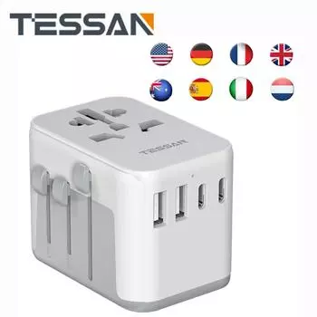 Настенная розетка адаптера питания для путешествий по всему миру из Австралии в Европу, Германию, Исландию, Великобританию 4 USB Ports серый