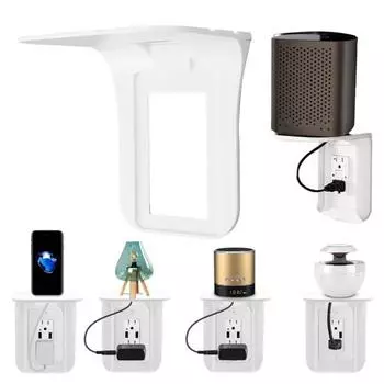 Настенная розетка Полка для дома Спальня Кухня Настенное крепление для сотового телефона Динамик Электрическая зубная щетка Ночной светильник Органайзер Стеллаж для хранения белый