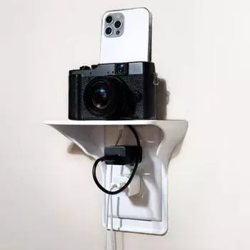 Настенная розетка Полка для дома Спальня Кухня Настенное крепление для сотового телефона Динамик Электрическая зубная щетка Ночной светильник Органайзер Стеллаж для хранения белый