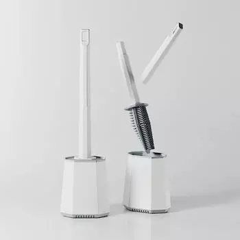 Настенная щетка для унитаза Силиконовые щетки для унитаза Щетка для мытья с мягкой щетиной на длинной ручке Чистка туалета Аксессуары для ванной комнаты белый