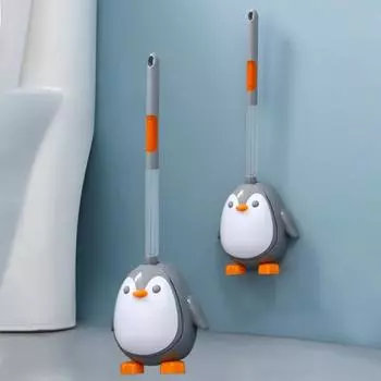 Настенная щетка для унитаза в форме пингвина с мягкой щетиной, жидкая щетка для унитаза с держателем, инструмент для чистки ванной комнаты серый