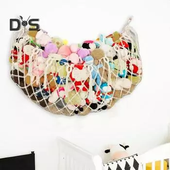 Настенная сетчатая сумка для мягких игрушек, гамак, большая вместимость, кисточки, дизайн, простая установка, органайзер для плюшевых игрушек, сетка для подвешивания в углу бежевый