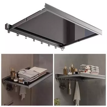 Настенная сетка для сушки белья с выдвижной полкой для хранения вещей, скрытое хранение в ванной комнате чёрный