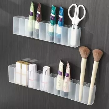 Настенная шкатулка для украшений с 3 сетками, самоклеящаяся коробка для хранения мелочей, органайзер для карандашей для бровей, помады и блеска для губ прозрачный