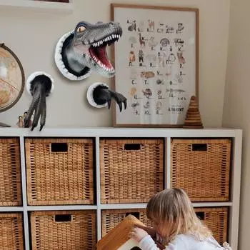 Настенная скульптура динозавра, настенное искусство, реалистичный настенный бюст динозавра синий