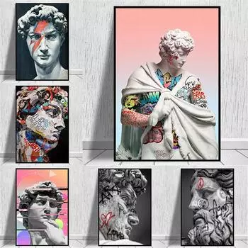 Настенная скульптура головы Давида, холст, картина, Скульптура Давида, граффити, художественный постер и принт для гостиной, домашний декор, фотографии 21x30cm No Framed