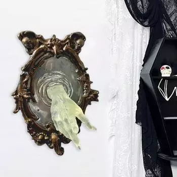 Настенная скульптура «Призрак в зеркале», настенная табличка «Призрак в зеркале», готическое спектральное настенное украшение для Хэллоуина, домашний декор Right Hand