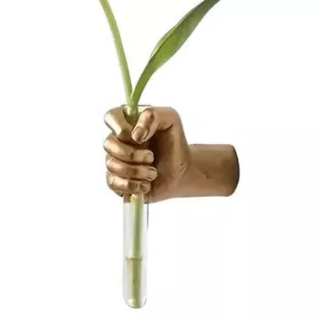Настенная скульптура Ваза-рука Настенное искусство Скульптура человеческого кулака с вазой-пробиркой Статуя современного искусства Ваза для дома, гостиной, магазина золотистый
