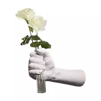 Настенная скульптура Ваза-рука Настенное искусство Скульптура человеческого кулака с вазой-пробиркой Статуя современного искусства Ваза для дома, гостиной, магазина белый