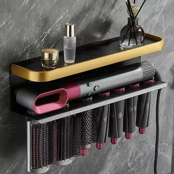 Настенная стойка для хранения фена для волос, прочная, несущая, простая в установке, многофункциональный выпрямитель для ванной комнаты, органайзер для инструментов для волос C