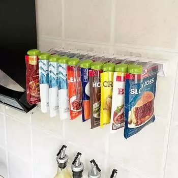 Настенная стойка для хранения мешочков со специями, органайзер для мешочков со специями без проколов, полка, подставка с зажимами для специй