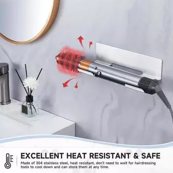 Настенная стойка для хранения парикмахерских инструментов, держатель для фена, прочный несущий держатель для фена, не требующий сверления серебряный