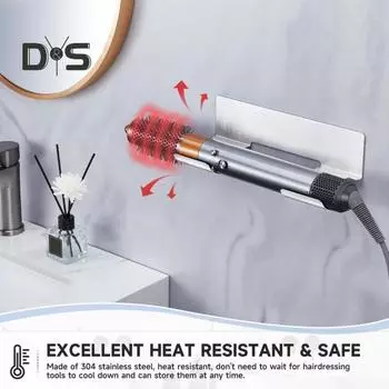 Настенная стойка для хранения парикмахерских инструментов, держатель для фена, прочный несущий держатель для фена, не требующий сверления серебряный