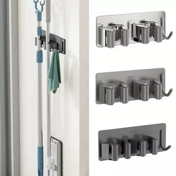 Настенная стойка для метлы из нержавеющей стали 304, держатель для швабры, многоцелевая вешалка для метлы на кухню Silver Basic