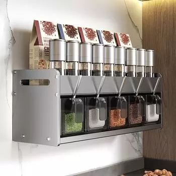 Настенная стойка для приправ на кухне без перфорации: Многофункциональное хранилище для масла, соли, соуса и уксуса