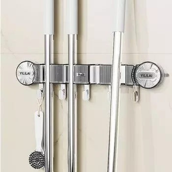 Настенная стойка для швабры с зажимом, не пробивающая вешалку, практичная присоска для швабры, кухонный зажим белый