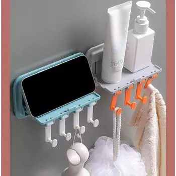 Настенная стойка для ванной комнаты с бесплатной перфорацией, многофункциональная, с крючком, настенная стойка для хранения кухонных досок синий