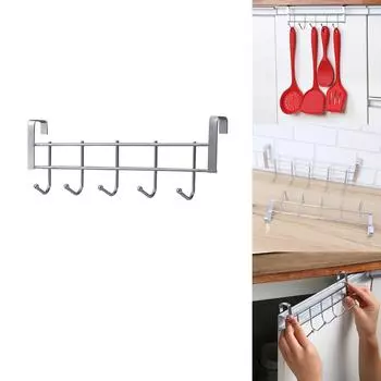 Настенная стойка с крючками над дверью, стойка с крючками из нержавеющей стали с 5 крючками для кухни, туалета, спальни, ванной комнаты (Серебряный) One Size серебряный
