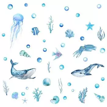 Настенная светящаяся наклейка-ночник с подводным пейзажем, наклейка с морскими животными, обои, светящиеся наклейки 2pcs/set