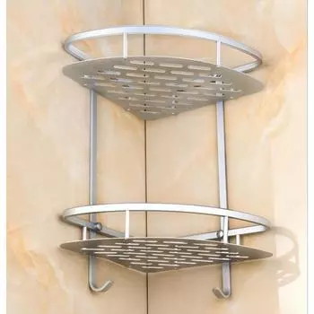 Настенная треугольная полка для ванной комнаты, алюминиевый угловой стеллаж для хранения, 2-уровневый с крючком