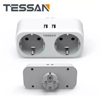 Настенная USB-розетка TESSAN с вилкой Schuko 2/3 и 2 USB-портами для дома, офиса и путешествий
