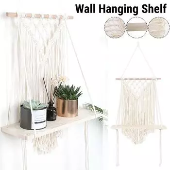 Настенная веревка, деревянная качели, полка, подвеска, декоративная кисточка, гобелен, держатель для горшка для хранения растений белый